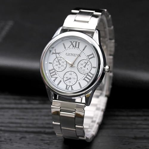 Women Girls Wholesale 2 Pack Watch Set Roman Numerals Dial with 3 Decorated Small Sub-dials Men Business Stainless Steel Quartz Analog Wrist Watches