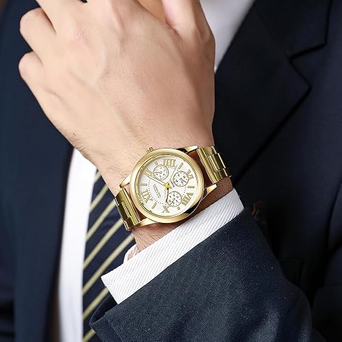 Women Girls Wholesale 2 Pack Watch Set Roman Numerals Dial with 3 Decorated Small Sub-dials Men Business Stainless Steel Quartz Analog Wrist Watches